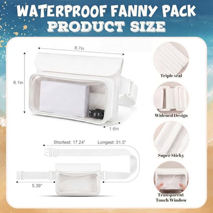 Ipx8 Waterproof Fanny Pack, 1 Pack Floating Waterproof Phone Pouch Touchscreen Dry Bag with Adjustable Waist Strap for Beach, Swimming, Kayaking, Boating, Fits Phones up to 8.5"(White) - color: White