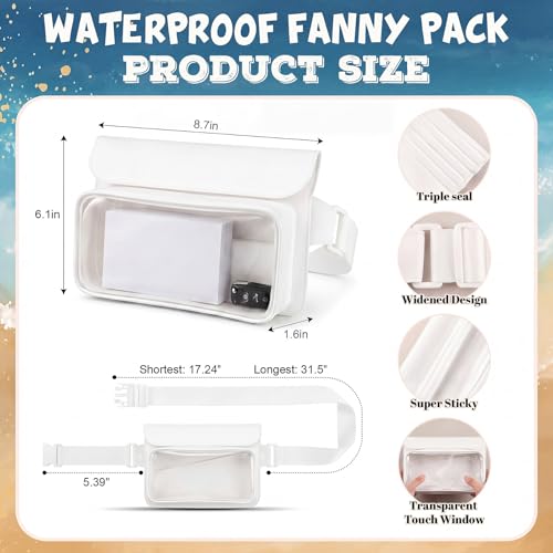 Ipx8 Waterproof Fanny Pack, 1 Pack Floating Waterproof Phone Pouch Touchscreen Dry Bag with Adjustable Waist Strap for Beach, Swimming, Kayaking, Boating, Fits Phones up to 8.5"(White) - color: White