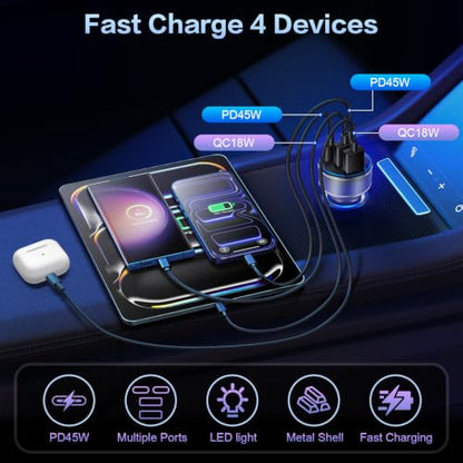 Multi Pack USB C Car Charger,90W Super Fast Charging Cigarette Lighter Adapter Bulk, 4-in-1 Dual USB-C & USB-A Car Phone Power Plug Adapter for iPhone 17/16/15/Pro Max, iPad, Samsung Galaxy S25 - color: Gray, size: 5-Pack