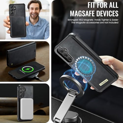 for Samsung Galaxy S26 5G 2in1 Detachable Wallet Case, Black | Compatible with Magsafe, Magnetic, RFID Blocking Card Holder, Shockproof, Kickstand, Wireless Charging, PU Leather Flip Cover - color: (Detachable 2 in 1)-Black, size: Galaxy S26