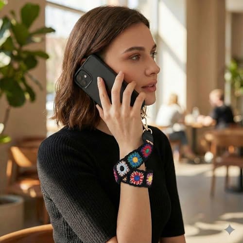Phone Lanyard Crossbody with Zipper Pouch, Adjustable Phone Strap with Detachable Wallet/Wrist, Holds Multiple Cards & Cash, Clip and Go Strap Women/Teacher Gift for All Phone, Embroidered - color: Black Embroidery