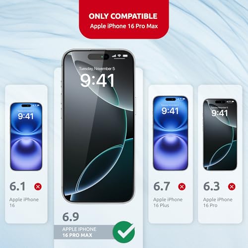 Screen Protector for iPhone 16 Pro Max – MagicBox Tempered Glass Screen Protector iPhone 16 Pro Max (2 Pcs) Edge-to-Edge Protection with 2 Applicators, 9H Hardness, Oleophobic Coating - size: for iPhone 16 Pro Max