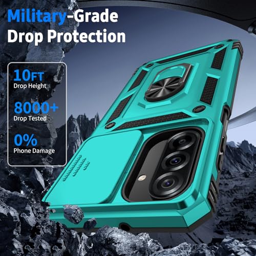 for Samsung Galaxy A37 5G Case with Camera Lens Cover, 10 FT Military Grade Drop Protection, Magnetic Ring Holder Kickstand Protective Phone Case, Ice Green - color: Ice Green, size: Galaxy A37 5G