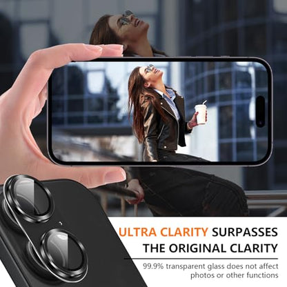 Suoman for iPhone 16/16 Plus Camera Lens Protector, 9H Tempered Glass Film - color: Black