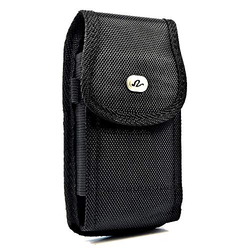 Vertical Pouch Compatible with Samsung Galaxy S7, S6 or S5, a Large Size Rugged Nylon Heavy Duty Carrying Case with Belt Clip, Fits the Phone with a Thick Case On. Plus a Stylus Pen - color: Black Vertical Rugged Large Case