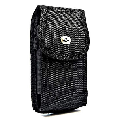 Vertical Pouch Compatible with Samsung Galaxy S7, S6 or S5, a Large Size Rugged Nylon Heavy Duty Carrying Case with Belt Clip, Fits the Phone with a Thick Case On. Plus a Stylus Pen - color: Black Vertical Rugged Large Case
