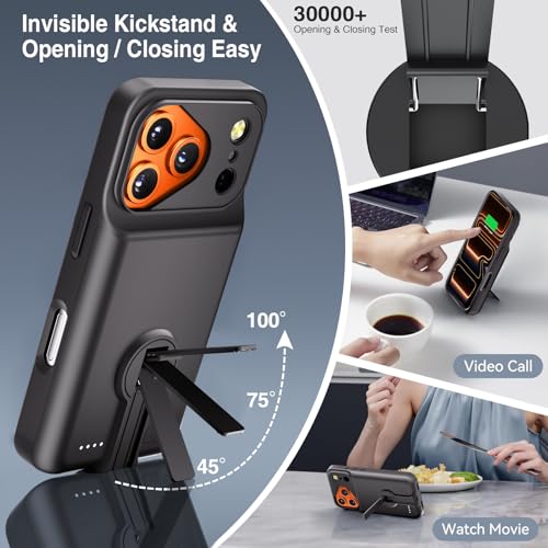 BOPPS 2025 New Battery Case for iPhone 17 Pro Max with Stand,Ultra Slim 8500mAh Portable Rechargeable Strong Protective Extended Charger Cover for iPhone 17 Pro Max Charging Case-6.9inch Black - size: iPhone 17 Pro Max