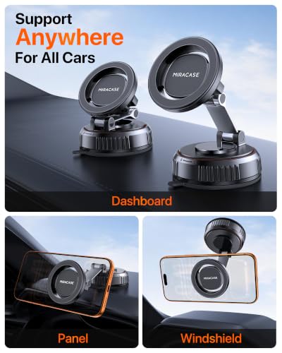 Miracase for MagSafe Car Mount[3800gf Strong Magnet & 90+LBS Suction Base]Magnetic Phone Holders for Your Car, 360° Adjustable Dashboard &Windshield Mount with Adhesive Suction Cup for All Smartphones - color: Carbon Black