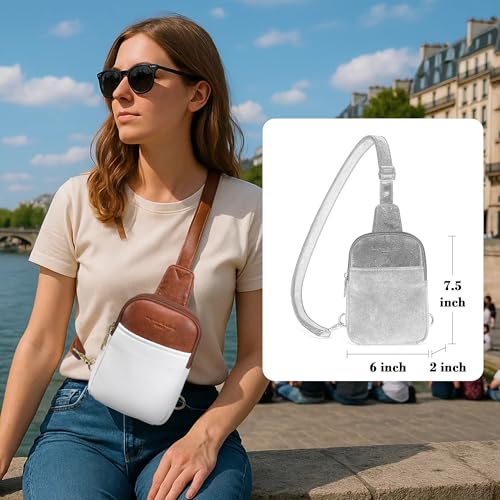 Travel Small Sling Bag for Women Anti Theft Crossbody Bags Phone Purse Cross Body Fanny Pack Over the Shoulder Bags(White Brown) - color: White Brown