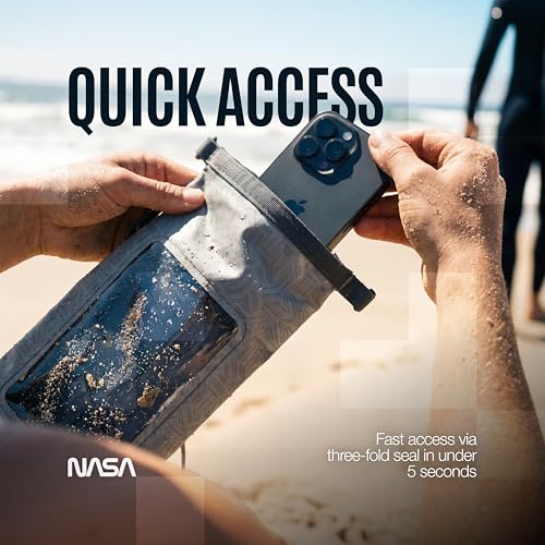 NASA Small Dry Bag with Integrated Waterproof Phone Pouch (Floating, IP68) | Full Phone Screen Control | Floats When Sealed | Detachable Shoulder Strap | Fully Submersible | Fits Phone, Keys & Cash - color: White