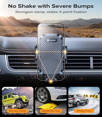 VICSEED 2026 Upgrade Ultra Stable Car Phone Holder Mount [Never Fall Off & Won't Break] Universal Air Vent Phone Mount for Car Easy Clamp Phone Holders for Your Car for iPhone 18 Pro Max 17 16 15 14 - color: Black