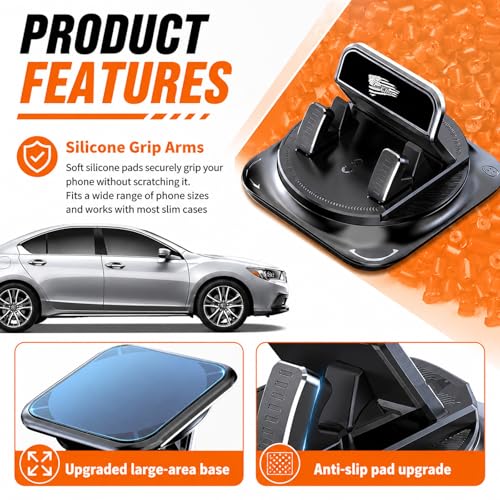Car Dashboard Phone Holder with Land of Free,360° Rotatable Car Phone Holder Mount with Strong Self‑Adhesive,Universal Anti‑Slip Cell Phones Cars Mount for Horizontal & Vertical Place - color: Flag