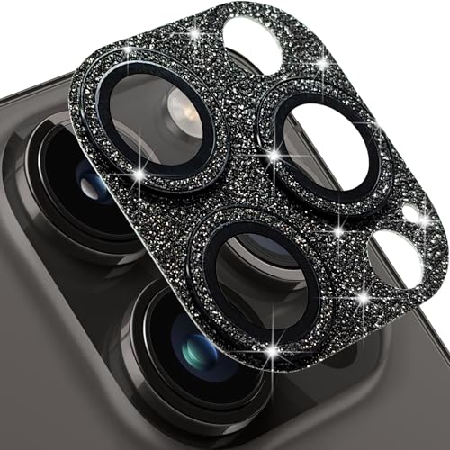 Compatible with iPhone 14 Pro and iPhone 14 Pro Max Camera Lens Protector, Bling Glitter 9H Tempered Glass Camera Cover Shockproof Lens Screen Full Protective Cover - Black - color: Black Glitter, size: for iPhone 14 Pro / 14 Pro Max