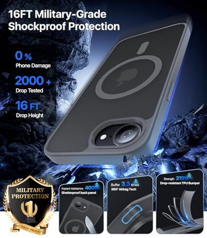 Eastinbox Magnetic iPhone 17e & 16e Case, Matte Protective Case, Gray | Shockproof, Compatible with MagSafe, Military-Grade Protection, Anti-Yellowing, Phone Case for iPhone 17 e/16 e 6.1" - color: Grey