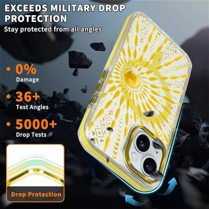 VisEnt Clear Case for iPhone 15, Magnetic Phone Case, Transparent Slim Cover, Military Grade Protection, Shockproof, Anti-Yellowing, Scratch Resistant, Folk Gold Sun - color: Folk Gold Sun, size: Iphone 15