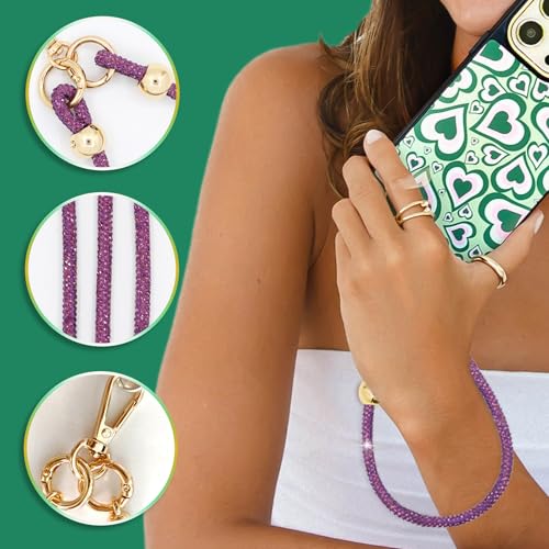 Crystal Phone Strap Crossbody and Wrist Lanyard, Anti Theft Layered & Wrist Strap Cell Phone Neck for Women - color: Purple Crystal