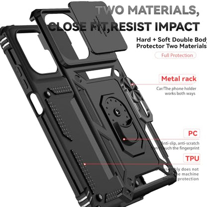 for Motorola Moto G 2025 / Moto G 2026 / Moto G Play 2026 Case, with Slide Camera Cover Screen Protector Ring Holder Kickstand Military Grade Protection 15ft Drop Tested Protective Phone Case (Black) - color: Black with camera cover Military-Grade 2nd gen