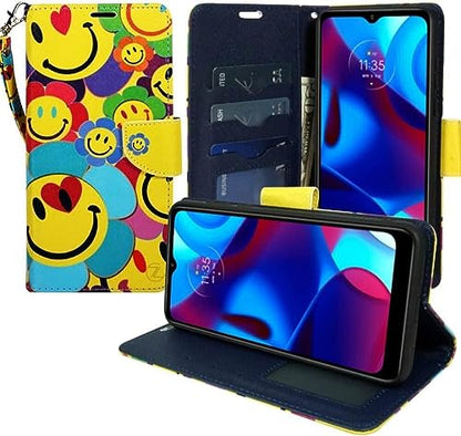 Zase Design for Nokia G310 5G (2023) Wallet Phone Case Protective Cover Cute Design Premium PU Leather Flip Folio Magnetic Closure w/Kickstand ID Card Slot Wrist Strap (Smiley Face) - color: Smiley Face
