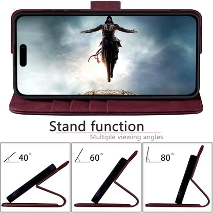 DuckSky Compatible with iPhone 17 Pro Max 6.9" Genuine Leather Wallet case【RFID Blocking】【4 Credit Card Holder】【Real Leather】 Flip Phone case Cover Women Men for Apple 17 Pro Max case Wine Red - color: Wine Red