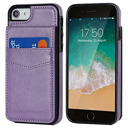 KIHUWEY for iPhone SE/8/7 Wallet Case Card Holder Kickstand, Purple - color: Purple