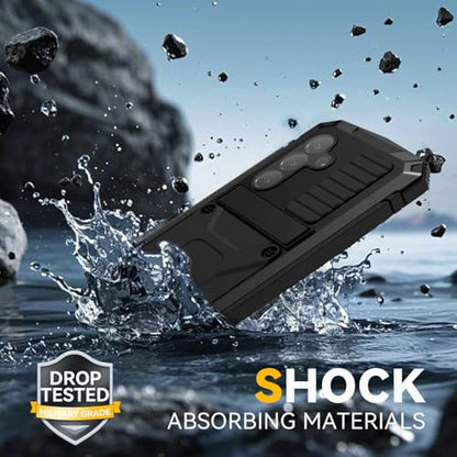 Simicoo for Samsung Galaxy S25 FE Metal Military Heavy Duty Case, Metallic Bumper Shockproof Dustproof Rugged Tough with Stand Screen Protector Camera Control Full Body Drop Protective Cover (Black) - color: Black