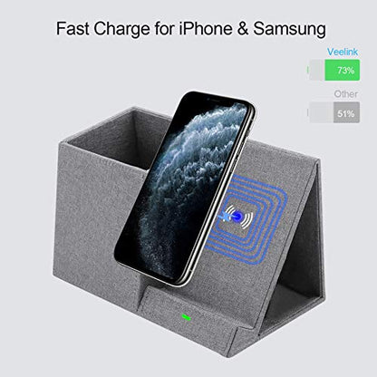 COSOOS Fast Wireless Charger with Desk Organizer, Desk Phone Charger Compatible with 12/12 Pro/12 Pro Max/12 Mini/SE /11/11 Pro Max/XS, Galaxy S20/S20+/S10/Note 10/Note 9/(No AC Adapter) - color: Grey