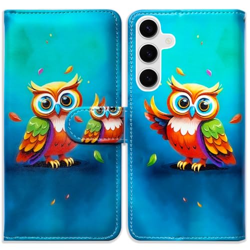 Bcov Case for Galaxy S26,Cute Owl Blue Leather Flip Phone Case Wallet Cover with Card Slot Holder Kickstand for Samsung Galaxy S26 - color: Cute Owl Blue