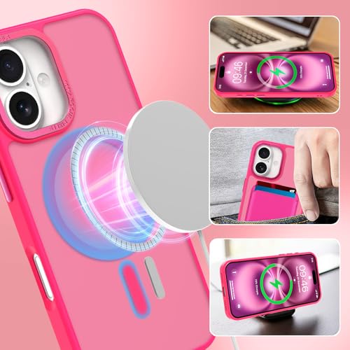 Magnetic Designed for iPhone 16 Case 6.1" 2024, Hot Pink | [Compatible with Magsafe] [with Wallet & Card Holder] [Military Drop Protection] Slim Translucent Matte Phone Case - color: Hot Pink, size: iPhone 16