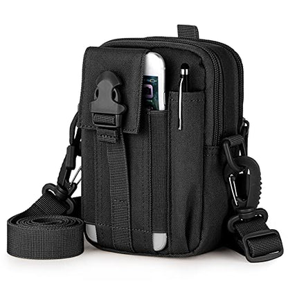 Tactical Molle Phone Pouch Compact Utility Belt Waist Bag with Shoulder Strap for iPhone 14 Plus/14 Pro Max/14 Pro/14/13 Pro Max/13/12 Pro - color: Black