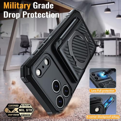 for iPhone 17 Pro Wallet Case With 4-5 Card Holder, 360° Stand - color: Black, size: iPhone 17 Pro