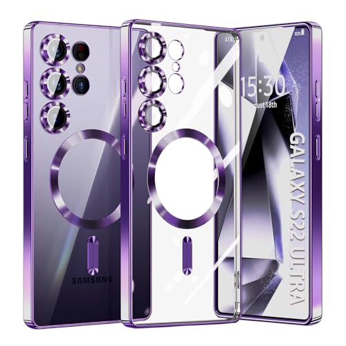Hurgoer for Samsung Galaxy S22 Ultra Case.Soft TPU Electroplated Frame Cover with Clear Back.Drop Tested Protective Full Body Case.Thin Light Slim【Not Magsafe】 (Deep Purple, S22 Ultra) - color: Deep Purple, size: S22 Ultra