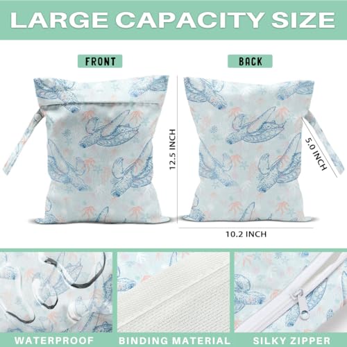 2-Pack Reusable Waterproof Wet Bags, Double Turtle Printed Wet Dry Bag, Multifunctional Waterproof Pouch for Beach Pool Gym Daily Use - color: Turtle9
