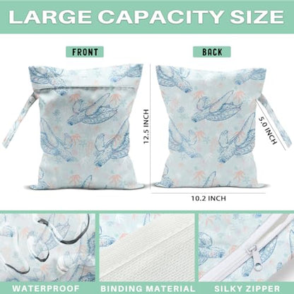 2-Pack Reusable Waterproof Wet Bags, Double Turtle Printed Wet Dry Bag, Multifunctional Waterproof Pouch for Beach Pool Gym Daily Use - color: Turtle9
