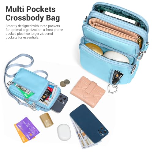 YINHEXI Small Crossbody Bags for Women Trendy, Mini Triple Compartment Cell Phone Crossbody Wallet Purses - color: Blue-2