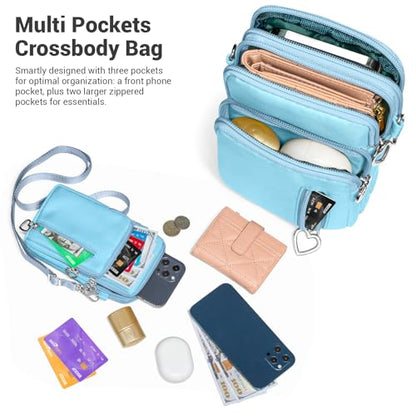 YINHEXI Small Crossbody Bags for Women Trendy, Mini Triple Compartment Cell Phone Crossbody Wallet Purses - color: Blue-2