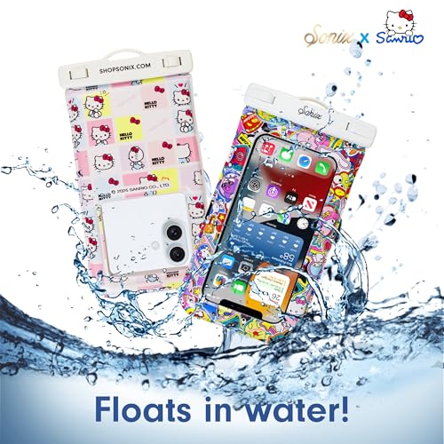 Sonix x Sanrio Waterproof Phone Pouch - Floating Phone Case Dry Bag w/Crossbody Lanyard - Beach Cruise Travel Essentials - Compatible w/All Devices, Touchscreen Friendly | Hello Kitty Grid - color: Hello Kitty Grid