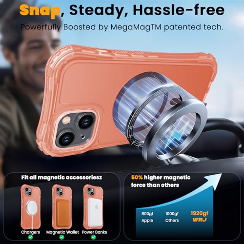 WRJ Magnetic Matte for iPhone 13 Case,iPhone 14 Case,[Compatible with MagSafe][Military Grade Drop Protection] Translucent Anti-Fingerprint Full Body Shockproof Phone Case-Orange - color: Orange, style: Matte