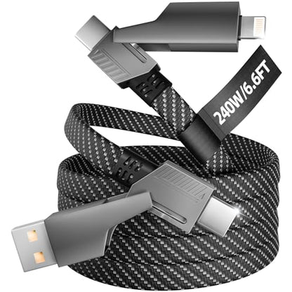 4 in 1 Charging Cable Fast Charging 240W MAX with E-Mark Chip, Carplay - color: Dark Black&White, size: 4FT 1Pack