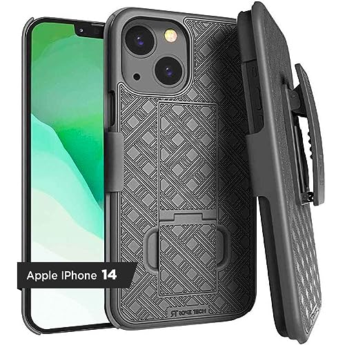 Designed for iPhone 14 Case with Belt Clip Holster - Kickstand Cover Phone Case - Dark Grey - color: Black Lines, style: iPhone 14