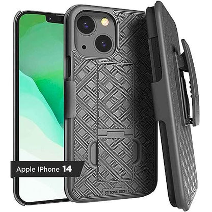 Designed for iPhone 14 Case with Belt Clip Holster - Kickstand Cover Phone Case - Dark Grey - color: Black Lines, style: iPhone 14