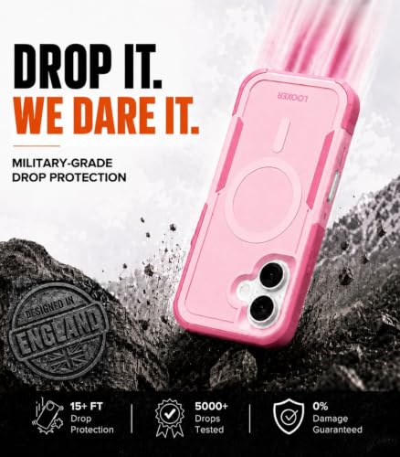 LOOXER® Heavy Duty Rugged Magnetic Case for iPhone 17 (6.3”) | Military Grade Shockproof Protection,MagSafe Compatible+ Tempered Glass Included (Pink, 17) - color: Pink, size: 17