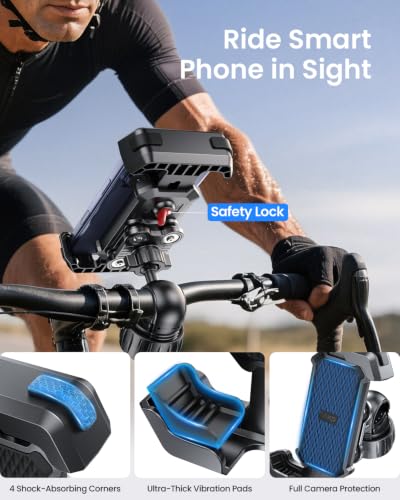 LOXP Anti-Shake Motorcycle Phone Mount with 2026 Dual Vibration Dampener - color: Black