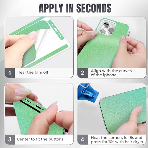 2Pcs Skin Wrap Compatible for iPhone 15 Pro – Slim Decal Vinyl Protective Film for Sides & Back – Sleek Fit, Premium Look – Compatible with All iPhone 15 Pro Cases - Glossy Warm Mint - color: Glossy Warm Mint
