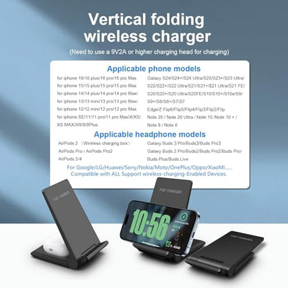 PDKUAI 2 in 1 Wireless Charger,[New Update] 25W Foldable Wireless Charging Station for Samsung Galaxy 25/24/23/Note 20/Buds3,Dual 15W Fast Dual Induction Charge Stand for iPhone 17/17 Pro/16/15/14 - color: Black-New