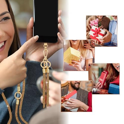 Crystal Phone Strap Crossbody and Wrist Lanyard, Anti Theft Layered & Wrist Strap Cell Phone Neck for Women - color: Brown