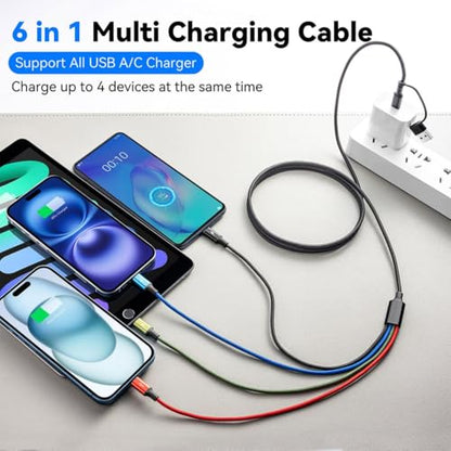 6 in 1 Multi Charging Cable, USBA/C Universal Charging Cords, 2 Pack 10Ft - color: Black A/C 10ft 2-Pack