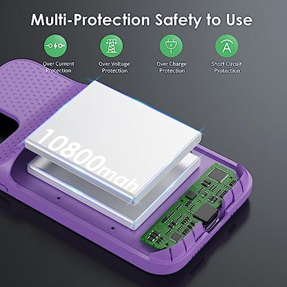 Battery Case for iPhone 12/12 Pro,[2025 Upgraded] 10800mAh Ultra-Slim Portable Extended Charger Case Cover for iPhone 12/12 Pro Charging Case (6.1 Inch)-Purple - color: Purple