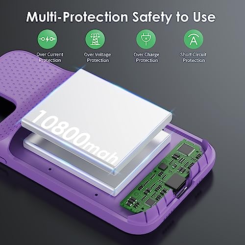 Battery Case for iPhone 12/12 Pro,[2025 Upgraded] 10800mAh Ultra-Slim Portable Extended Charger Case Cover for iPhone 12/12 Pro Charging Case (6.1 Inch)-Purple - color: Purple