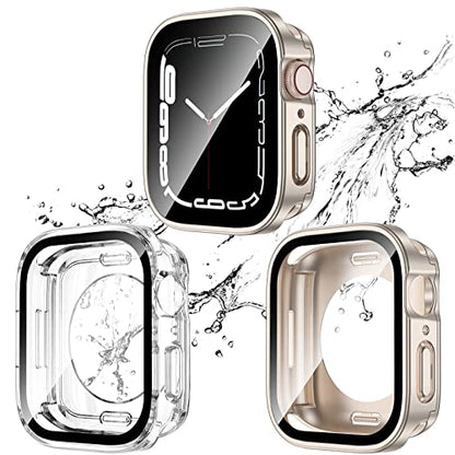 2-Pack Waterproof Case for 40mm Apple Watch SE 3/2/1 Series 6/5/4 - color: Starlight/Clear, size: 40mm(SE3/SE2/SE/6/5/4)