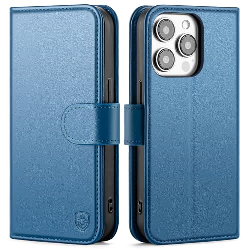 Compatible with iPhone 14 Pro Genuine Leather Case Wallet with Card Holder,Women Men Real Leather Flip Folio RFID Blocking Credit Card Slots Stand Phone Cover,for Apple 14 Pro 6.1,Light Blue - color: Light Blue, size: iPhone 14 Pro - 6.1"